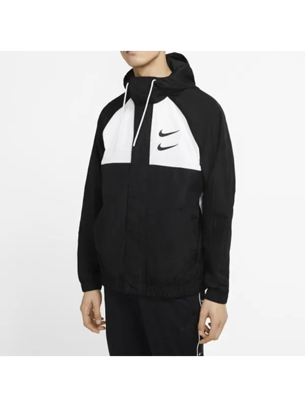 Куртка Nike Sportswear Swoosh Men's Woven Hooded Jacket 'Black' — изображение 3 из 4, черный