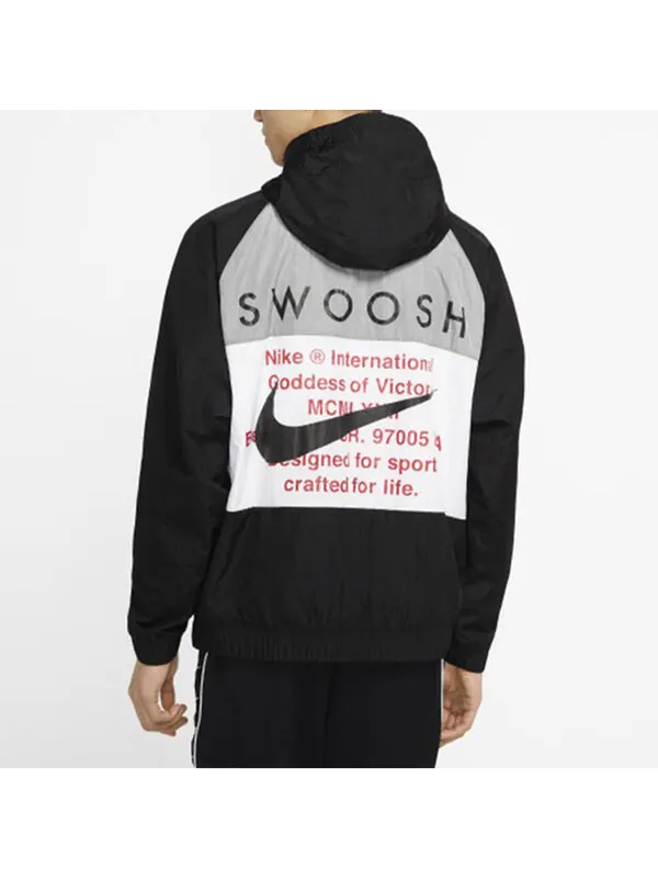 Куртка Nike Sportswear Swoosh Men's Woven Hooded Jacket 'Black' — изображение 4 из 4, черный