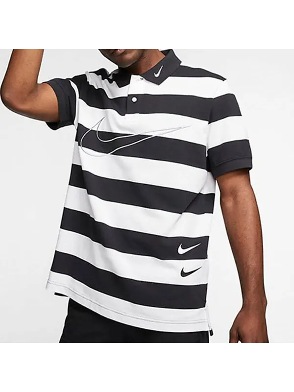 Футболка спортивная с логотипом и полосками поло с коротким рукавом Nike — изображение 3 из 4, черный / белый