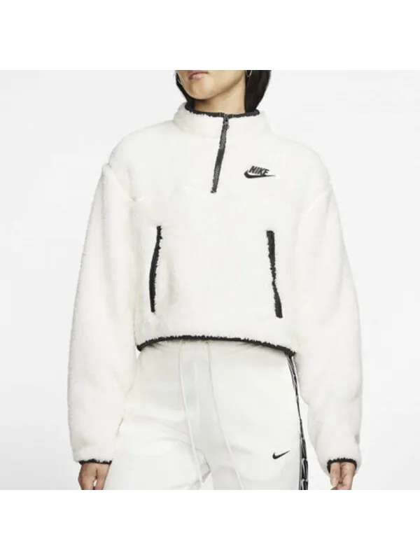 Куртка спортивная как спортивная одежда flc qz crop плюшевая куртка белая Nike — изображение 3 из 4, белый