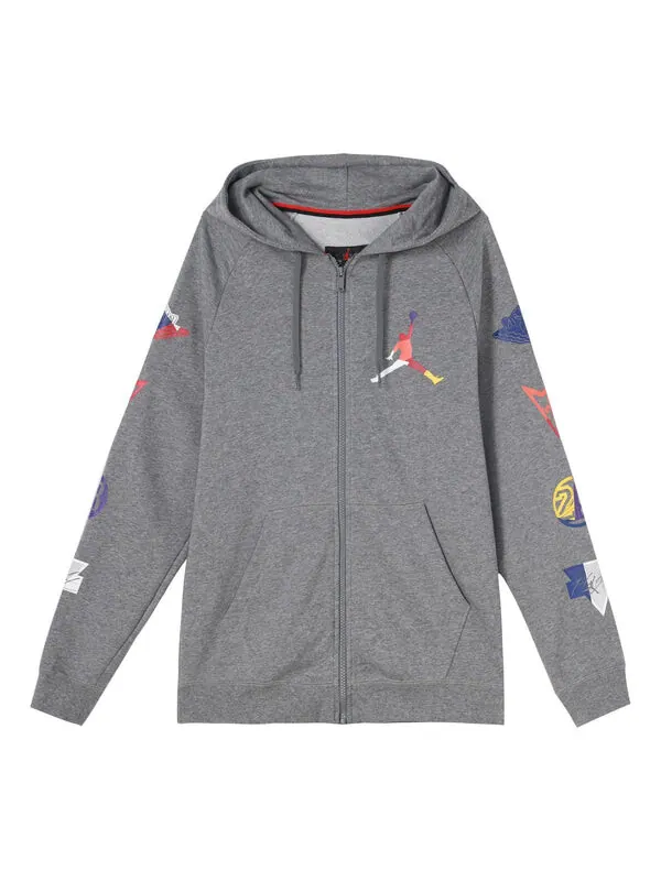 Куртка Men's Air Jordan Colorful Logo Zipper Gray Hooded Jacket — изображение 1 из 4, серый