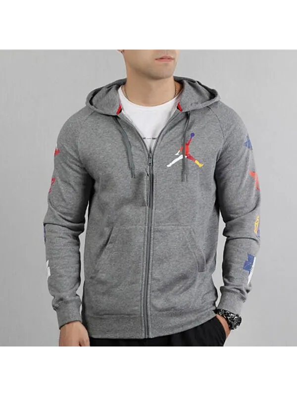 Куртка Men's Air Jordan Colorful Logo Zipper Gray Hooded Jacket — изображение 3 из 4, серый
