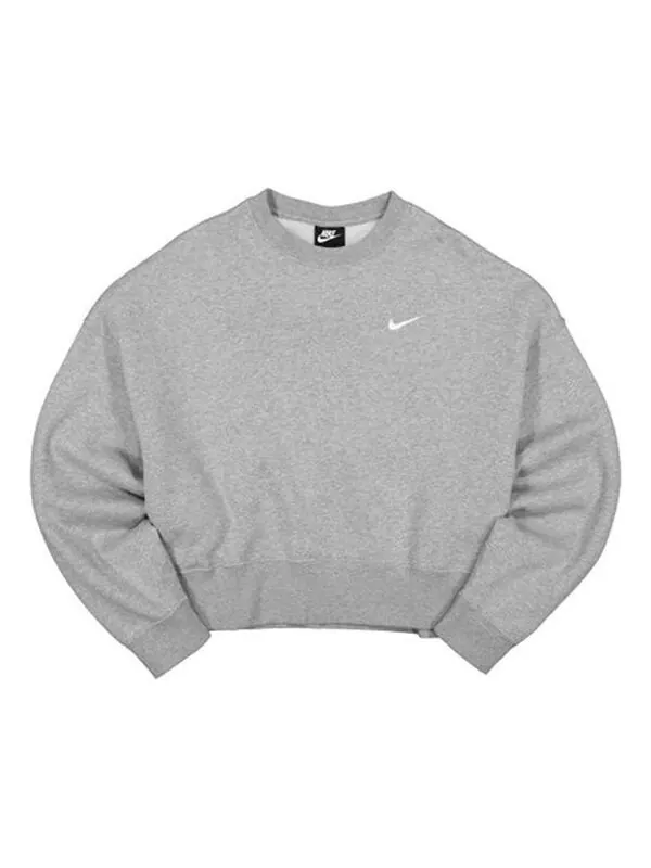 Свитер casual sports logo round neck fleece hoodie light grey gray Nike — изображение 1 из 4, серый