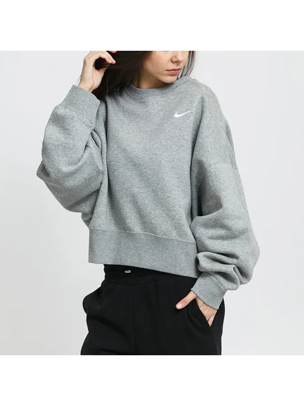 Свитер casual sports logo round neck fleece hoodie light grey gray Nike — изображение 3 из 4, серый