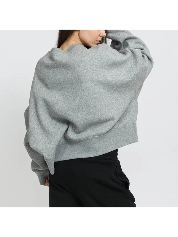 Свитер casual sports logo round neck fleece hoodie light grey gray Nike — изображение 4 из 4, серый