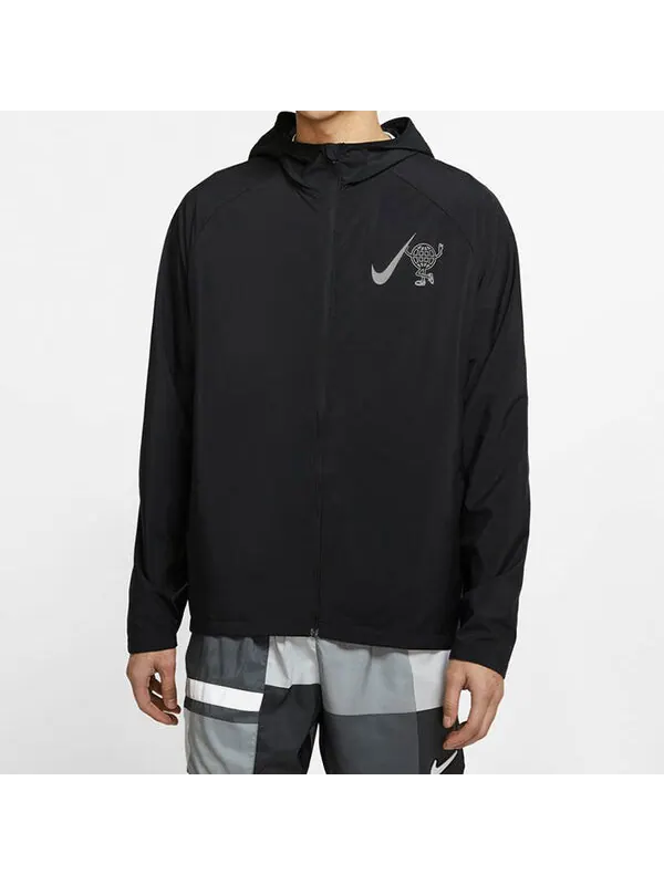 Куртка Nike Essential Wild Run Full-length zipper Cardigan hooded Running Jacket Black — изображение 3 из 4, черный