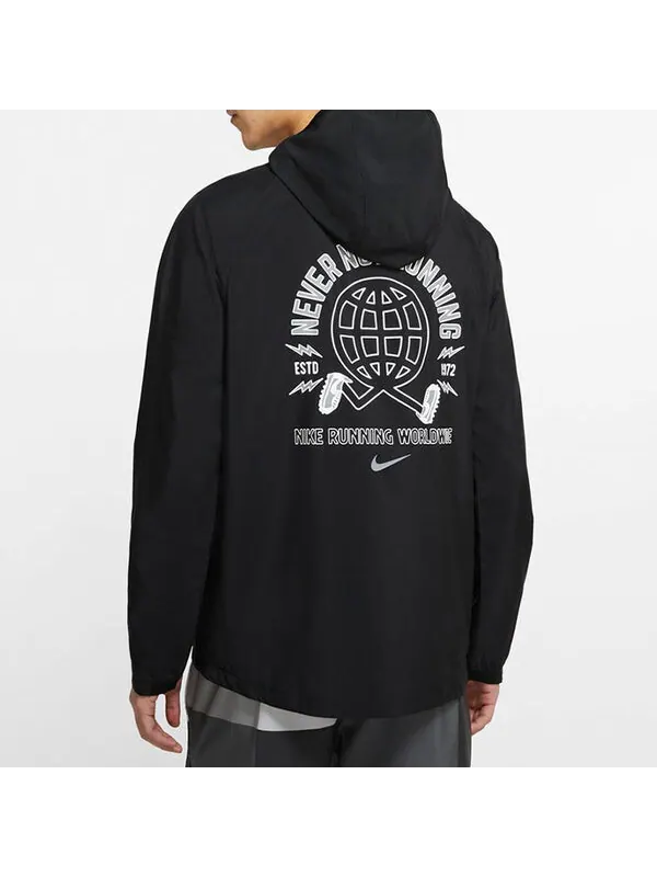 Куртка Nike Essential Wild Run Full-length zipper Cardigan hooded Running Jacket Black — изображение 4 из 4, черный