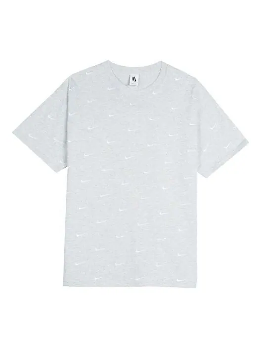Футболка men's nrg swoosh logo tee full print logo embroidered short sleeve gray t-shirt Nike — изображение 1 из 2, серый