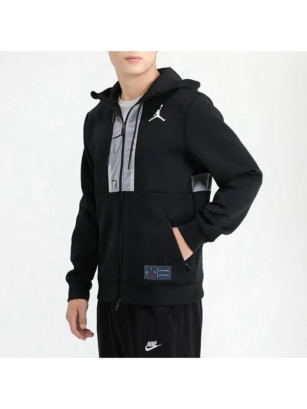 Куртка Air Jordan Casual Sports Hooded Jacket 'Black Light Grey' — изображение 2 из 4, черный