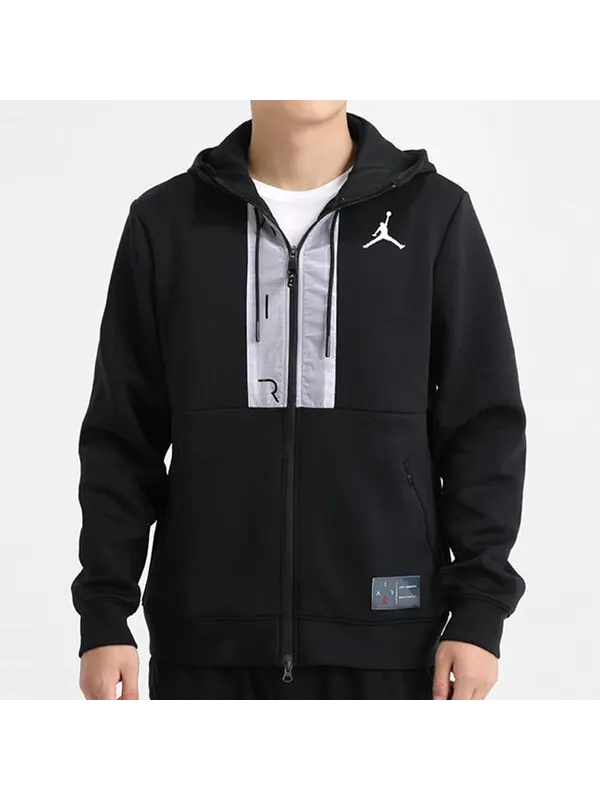 Куртка Air Jordan Casual Sports Hooded Jacket 'Black Light Grey' — изображение 3 из 4, черный