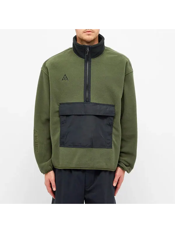Куртка Nike ACG Logo Embroidered Half Zipper Fleece Stand Collar Pullover Jacket Green Army green — изображение 2 из 4
