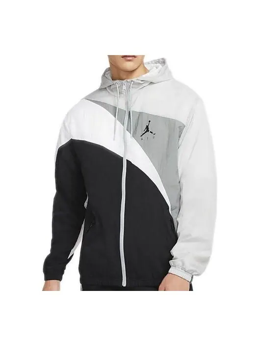 Куртка Air Jordan Jumpman Wave Asymmetric Logo Pattern Splicing Woven Jacket Black Gray — изображение 1 из 3, серый