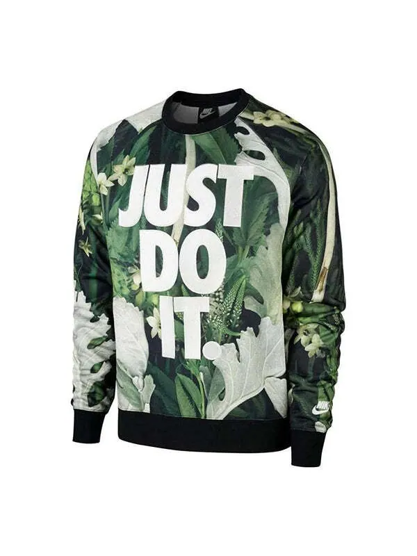Толстовка Nike Just Do It Floral Crew 'Green White' — изображение 1 из 4, зеленый/мульти