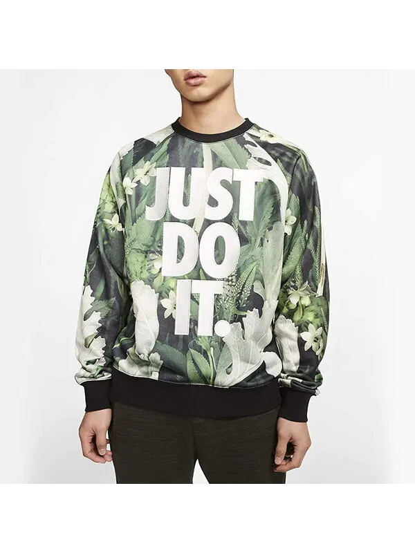 Толстовка Nike Just Do It Floral Crew 'Green White' — изображение 3 из 4, зеленый/мульти