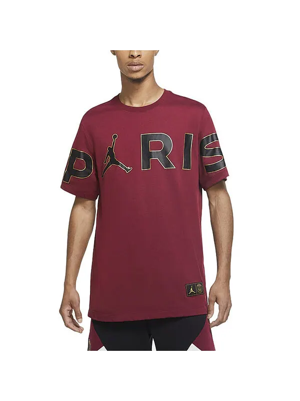 Футболка Air Jordan Wordmark Paris Saint-Germain Sports Round Neck Alphabet Short Sleeve Red — изображение 4 из 4
