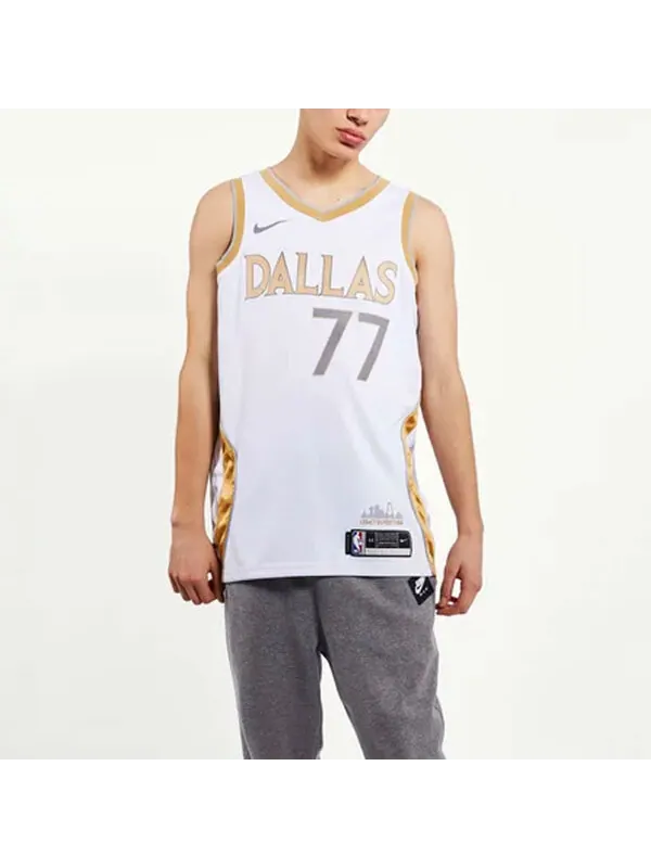 Майка Men's Nike NBA Basketball Sports SW Fan Edition 20-21 Season Doncic Mavericks . No. 77 White — изображение 4 из 4