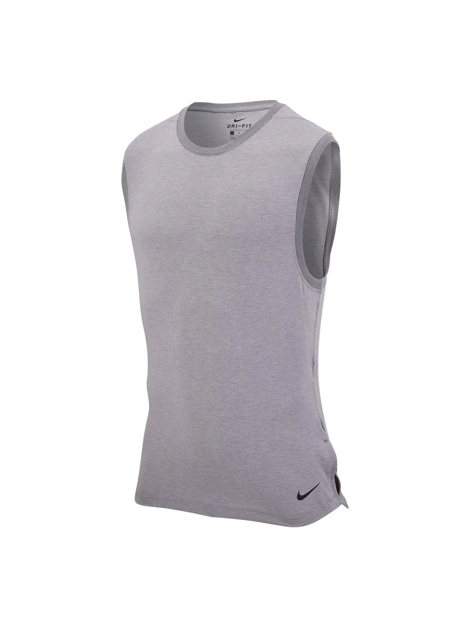 Мужская жилетка Nike Dri-FIT однотонного цвета с логотипом, круглым вырезом, приталенным кроем — изображение 1 из 2, серый