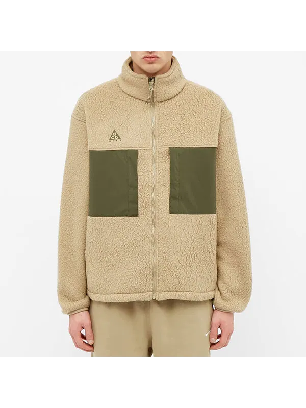 Куртка Nike ACG Colorblock Pocket Fleece Stand Collar Logo Jacket Khaki — изображение 3 из 4, хаки/хаки/хаки