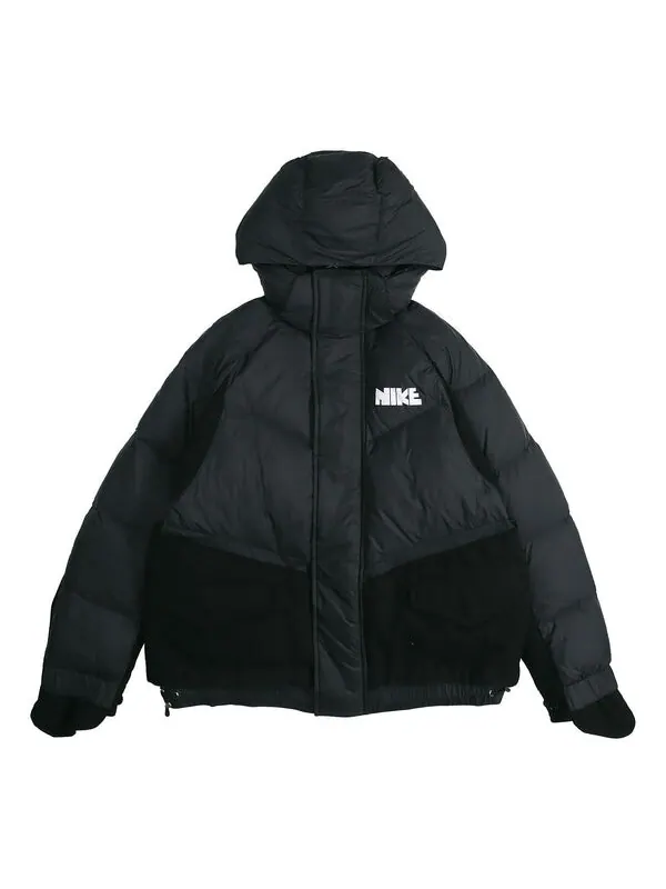 Пуховик Nike x Sacai Crossover Sports Loose Splicing hooded Down Jacket Black — изображение 1 из 4, черный