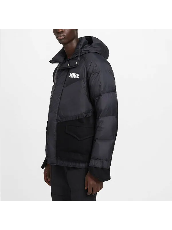 Пуховик Nike x Sacai Crossover Sports Loose Splicing hooded Down Jacket Black — изображение 3 из 4, черный