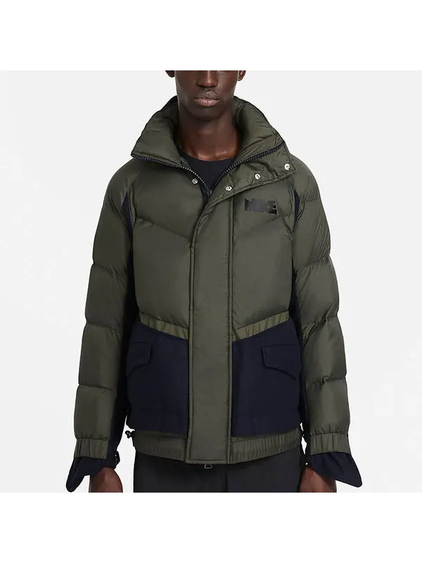 Куртка x sacai sports loose splicing hooded down jacket 'olive green' Nike — изображение 3 из 4, оливковый зеленый