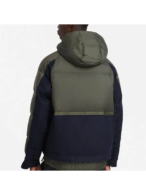 Куртка x sacai sports loose splicing hooded down jacket 'olive green' Nike — изображение 4 из 4, оливковый зеленый