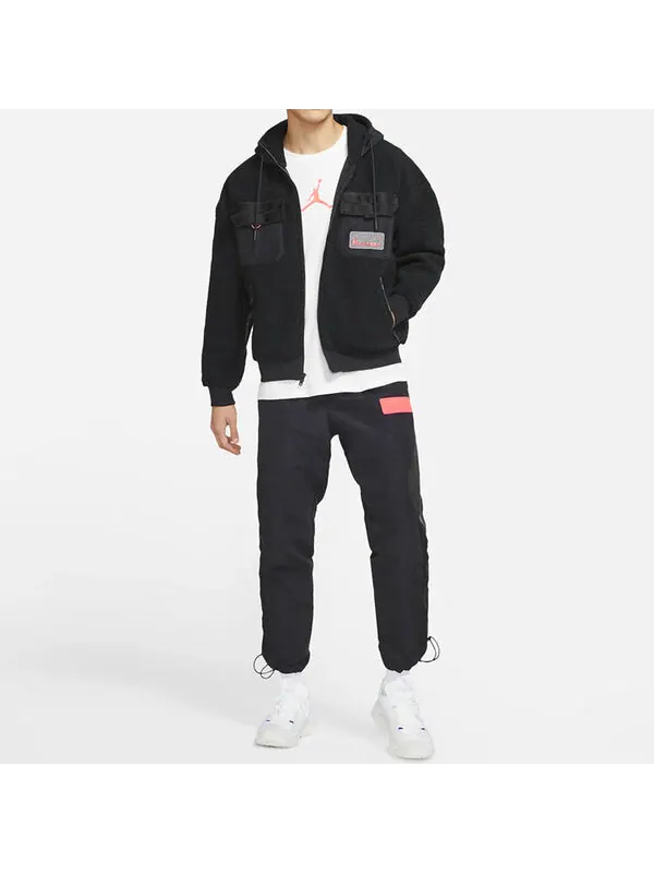 Куртка Air Jordan Zipper Fleece Windproof Stay Warm Hooded Jacket Black — изображение 3 из 4, черный