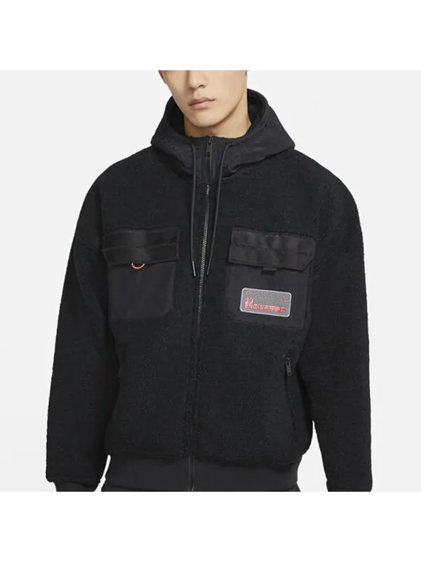 Куртка Air Jordan Zipper Fleece Windproof Stay Warm Hooded Jacket Black — изображение 4 из 4, черный