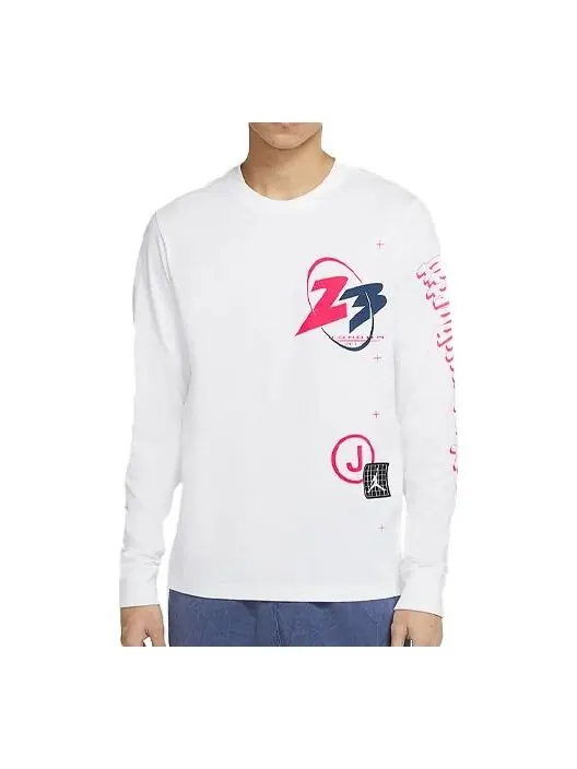 Футболка 23 air print casual sports с круглым вырезом и длинными рукавами Air Jordan — изображение 1 из 4, белый