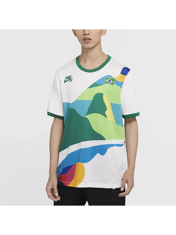 Футболка Nike SB x Parra Crossover Brazil Colors Pattern Tee 'White Multi' — изображение 4 из 4, белый