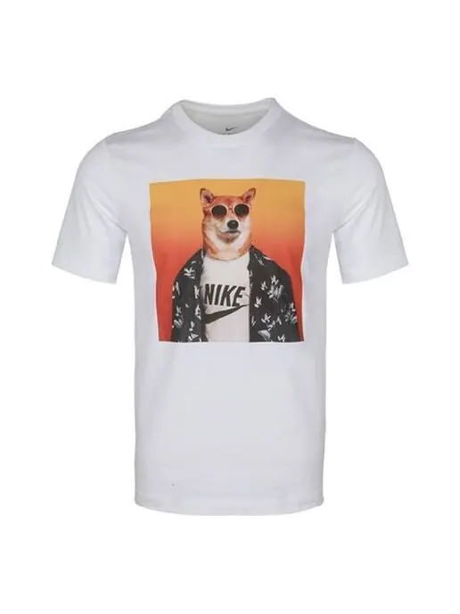 Футболка с принтом шиба-ину с круглым воротником спортивные мужские Nike — изображение 1 из 4, белый