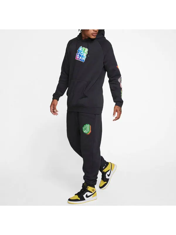 Спортивные штаны Air Jordan MJ Sticker Fleece Pants Casual Sports Fleece Lined Long Pants Black — изображение 3 из 4, черный