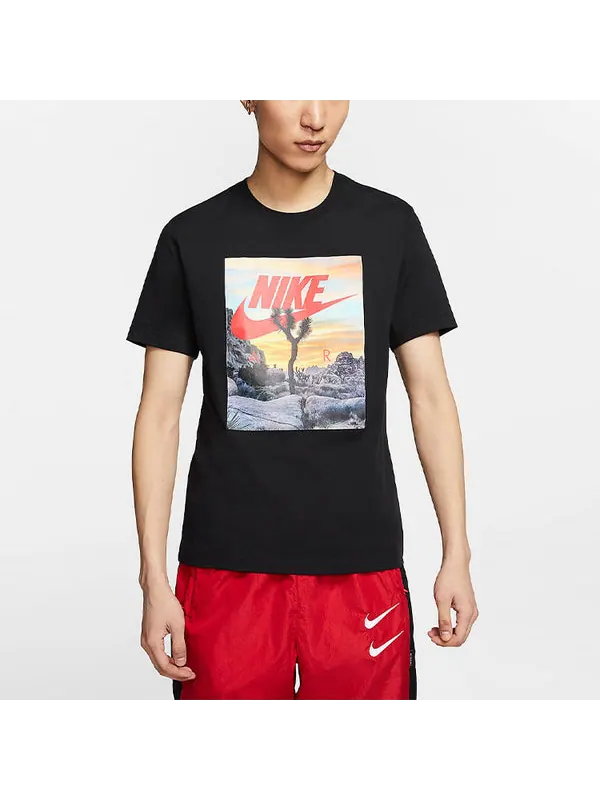 Футболка sportswear printing pattern round neck short sleeve black Nike — изображение 3 из 4, черный