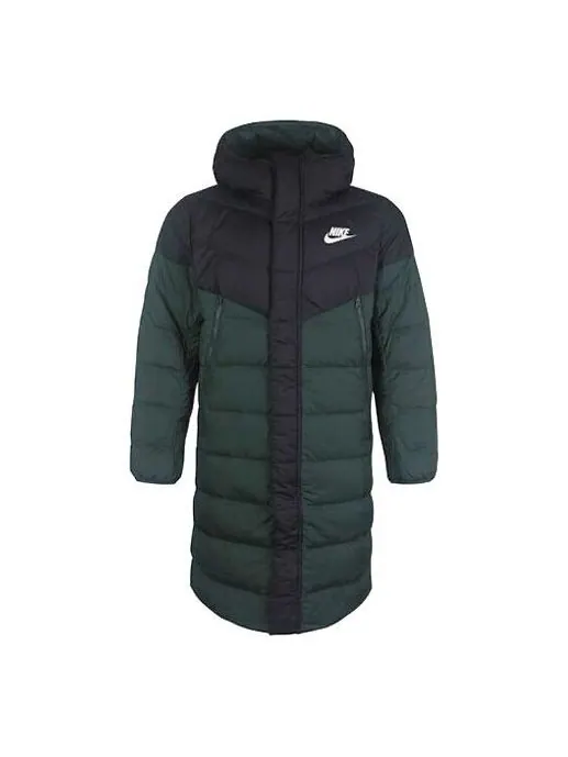 Пуховик Nike mid-length Colorblock Casual Sports hooded down Jacket Green — изображение 1 из 2, зеленый