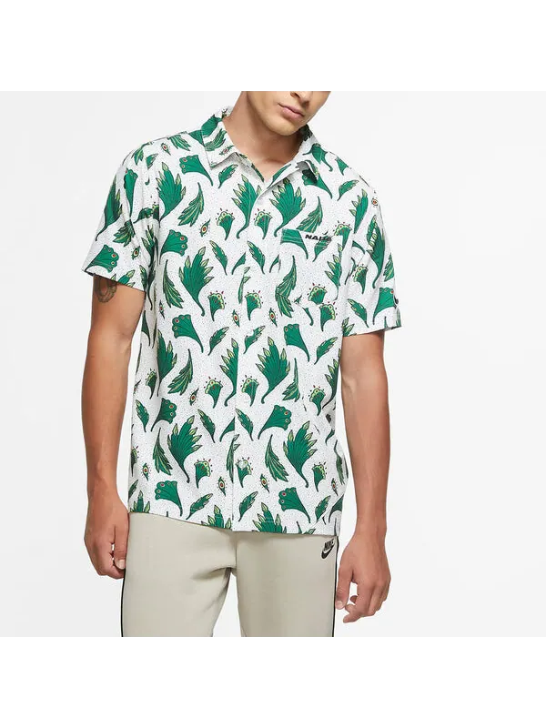 Рубашка men's nigeria feather printing woven short sleeve white shirt Nike — изображение 3 из 4, белый