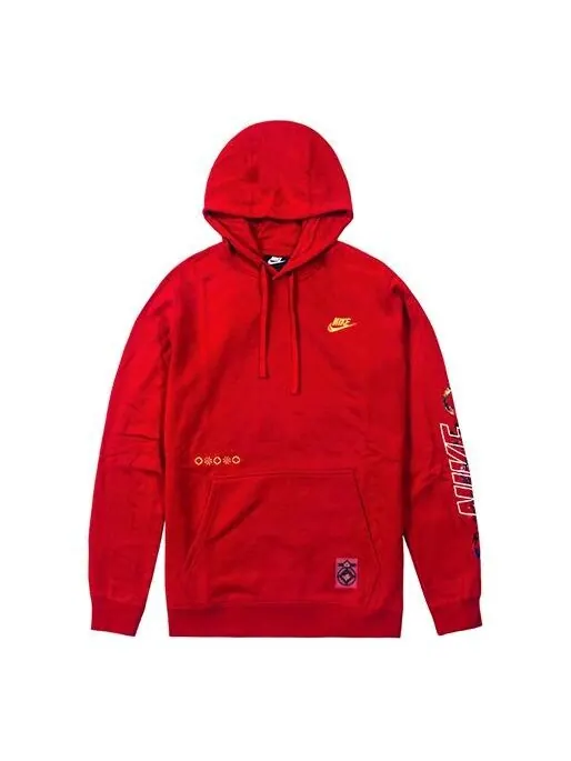 Толстовка Nike Sportswear Club Printing Long Sleeves Pullover Drawstring Red — изображение 1 из 4, красный