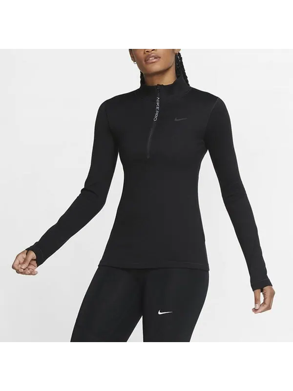 Футболка pro quick dry stand-up collar sweateshirt black Nike — изображение 3 из 4, черный
