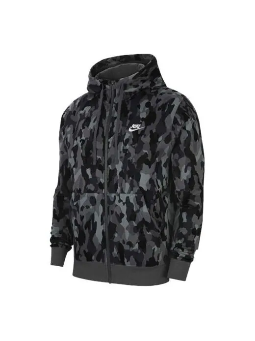 Куртка Nike French Terry Camouflage Casual Breathable Sports Hooded Jacket Black — изображение 1 из 3, черный