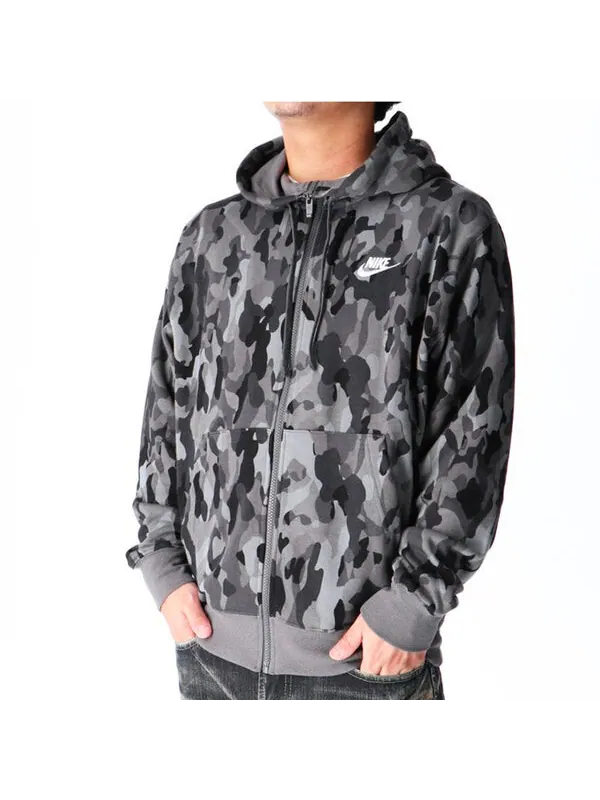 Куртка Nike French Terry Camouflage Casual Breathable Sports Hooded Jacket Black — изображение 3 из 3, черный
