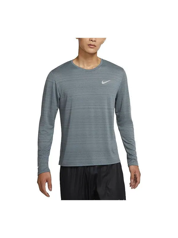 Футболка dri fit miler sports running gym long sleeves smoke grey grey Nike — изображение 1 из 3, серый