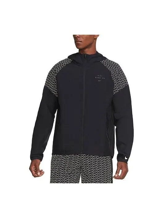 Куртка run division flash logo reflective printing hooded running jacket black Nike — изображение 1 из 3, черный