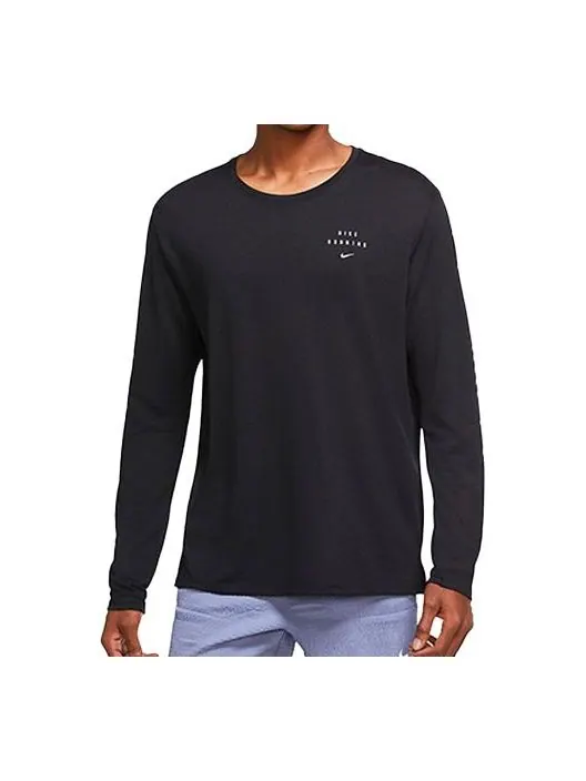 Футболка miler run reflective quick dry running long sleeves tops black Nike — изображение 1 из 3, черный