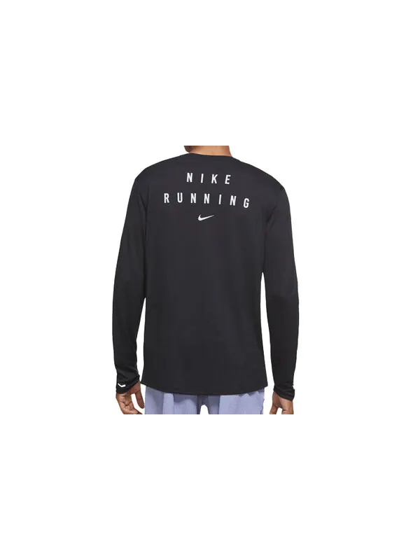 Футболка miler run reflective quick dry running long sleeves tops black Nike — изображение 2 из 3, черный