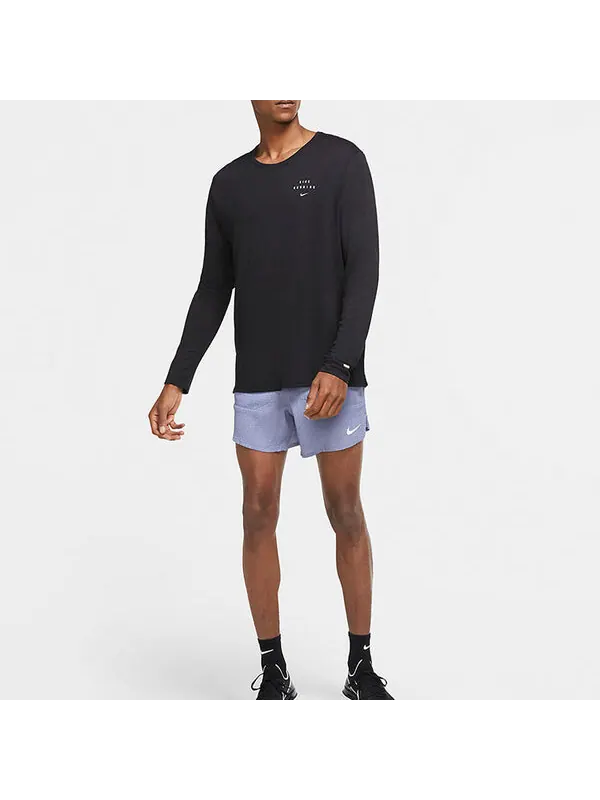 Футболка miler run reflective quick dry running long sleeves tops black Nike — изображение 3 из 3, черный