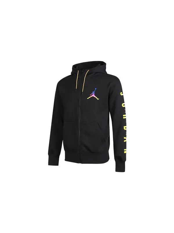Куртка Air Jordan Solid Color Athletic Fleece Lined Zipper Hooded Jacket Men's Black — изображение 3 из 4, черный