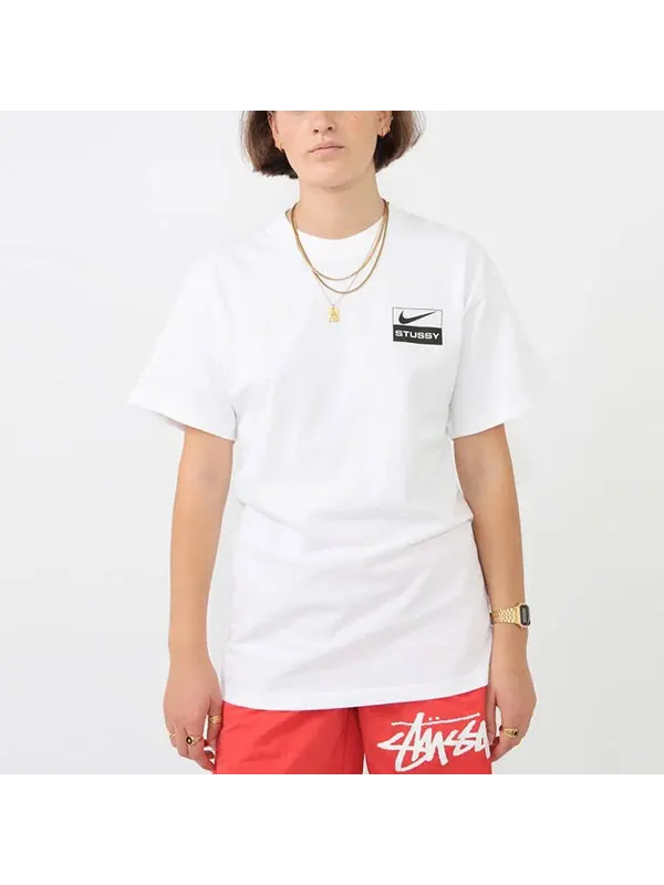 Футболка x stussy кроссовер логотип граффити печать футболка Nike — изображение 3 из 4, белый