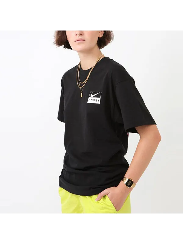 Футболка x stussy кроссовер логотип граффити печать футболка Nike — изображение 3 из 4, черный
