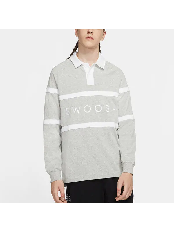 Футболка Nike As Sportswear Swoosh Rugby Polo 'Grey' — изображение 4 из 4, серый
