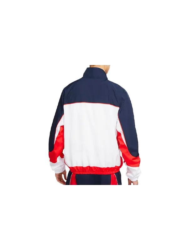 Куртка throwback colorblock woven sports basketball stand collar jacket navy blue dark blue Nike — изображение 2 из 3, синий