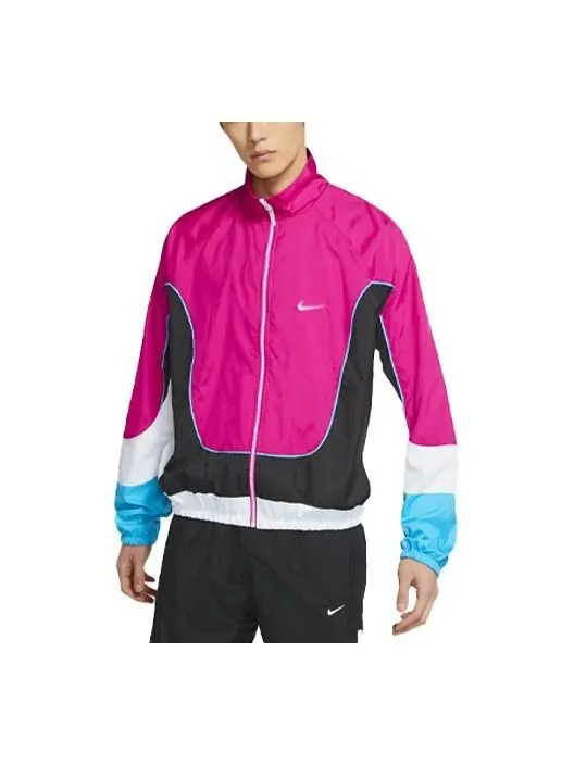 Куртка Nike Throwback Colorblock Woven Sports Basketball Stand Collar Jacket Red — изображение 1 из 3, красный